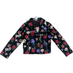 Disney Princess Tangled Rapunzel Girls 5/6 Faux leather floral zip moto jacket